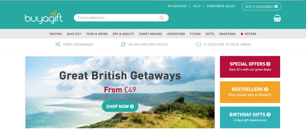 Buyagift website - best UK gift sites