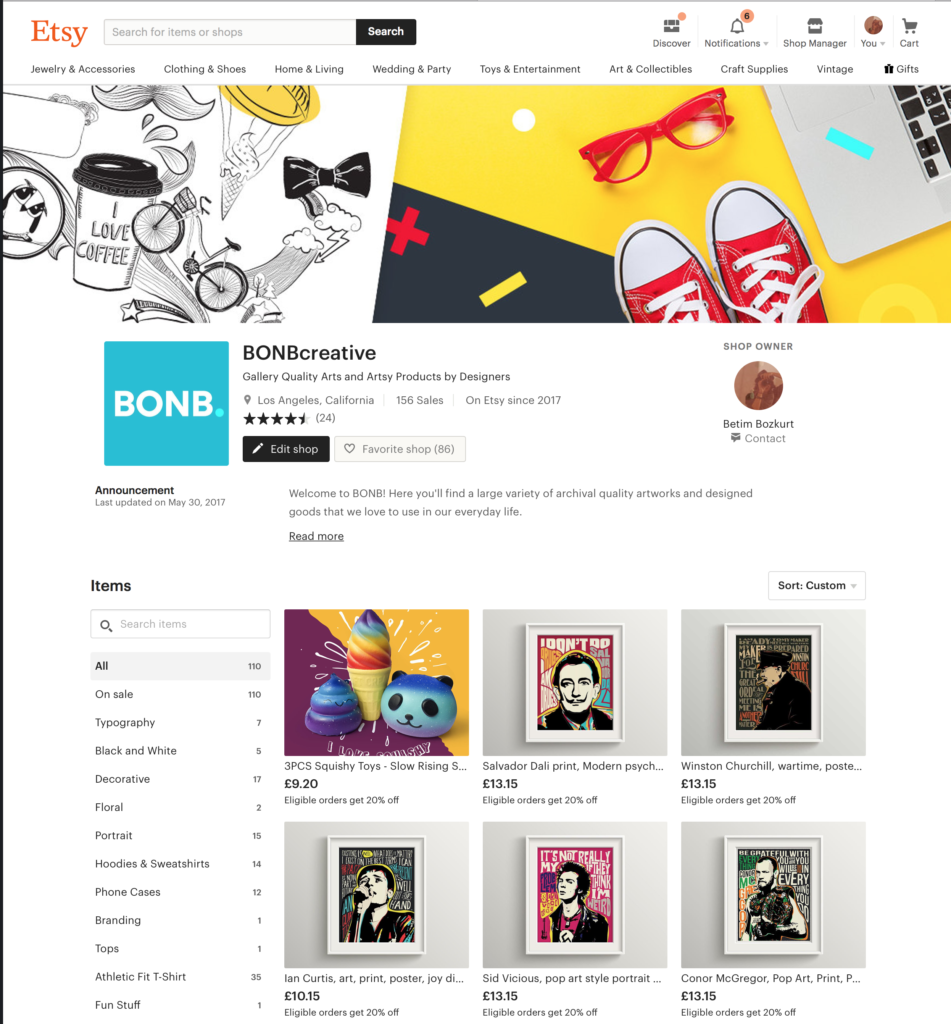 BONB Creative Shop on Etsy - Best UK Gift sites
