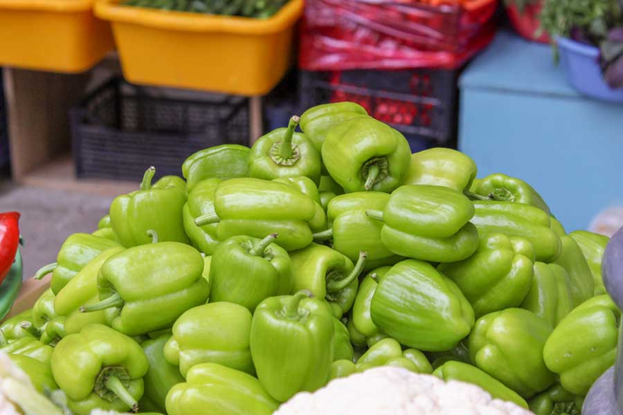 Turkish green peppers in farmers market