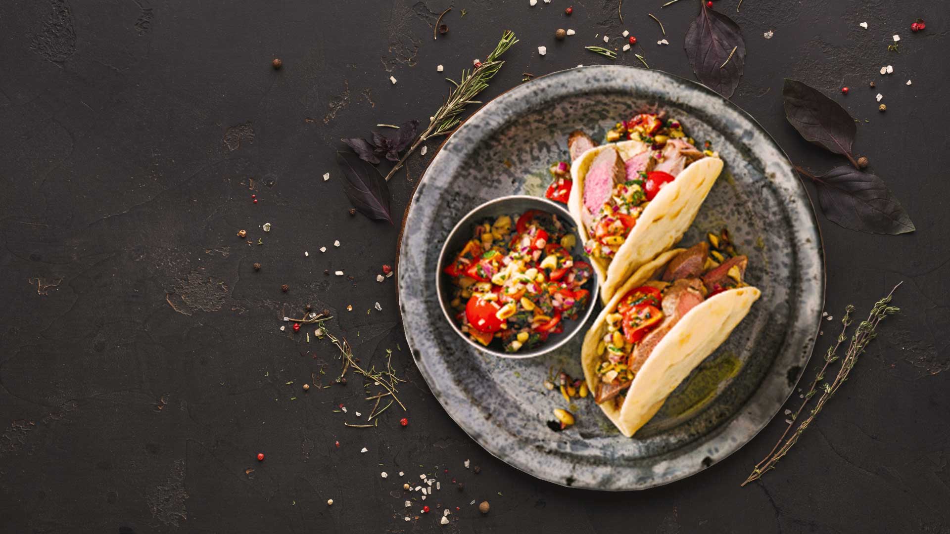 Lamb flatbread with mint