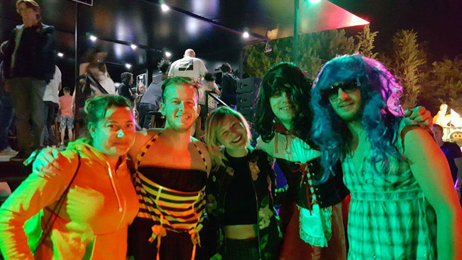 Costumed festivalgoers at night at Sziget Festival