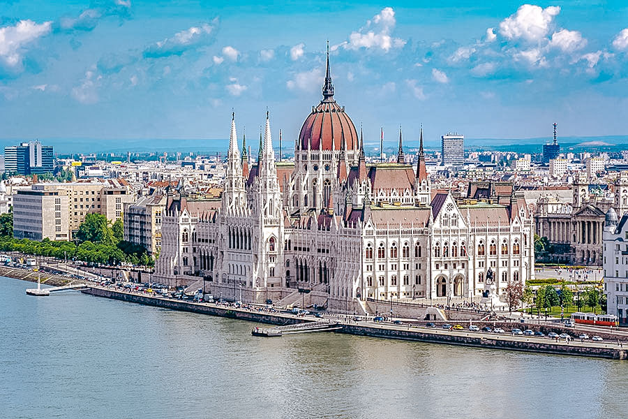 Budapest’s grand Parliament building on the banks of the River Danube
