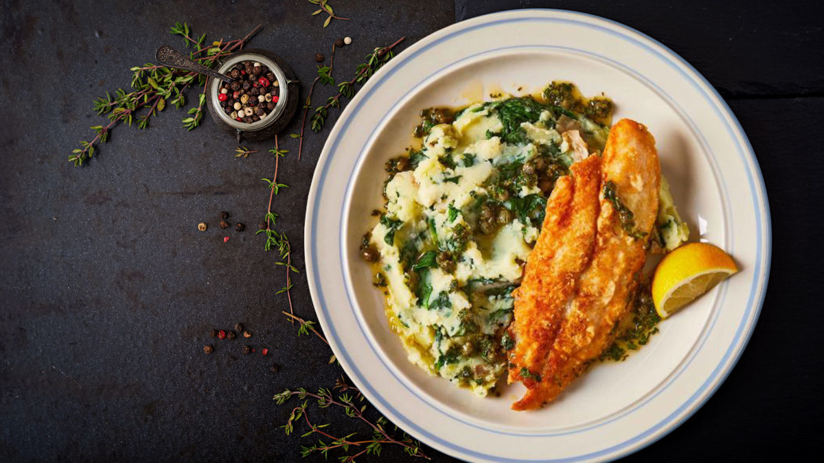fish with spinach mash