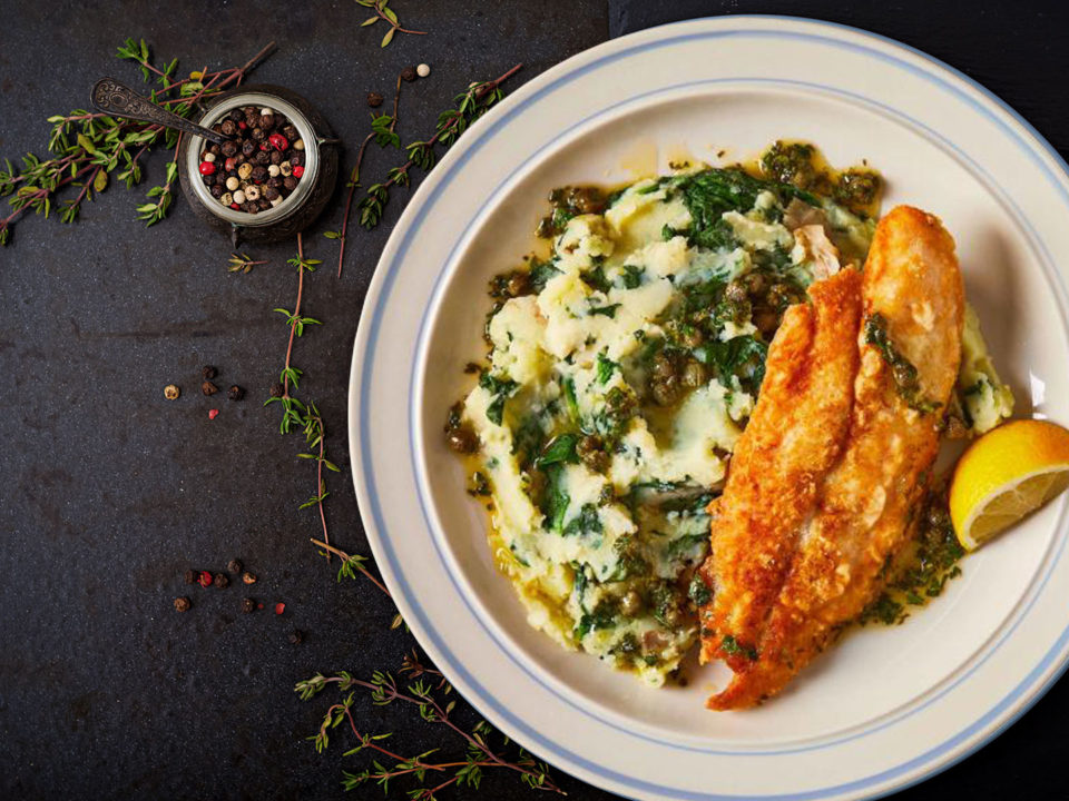 fish with spinach mash