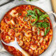 prawn arrabbiata farfalle on plate