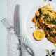 Lemony smoked fish and spinach linguine on plate