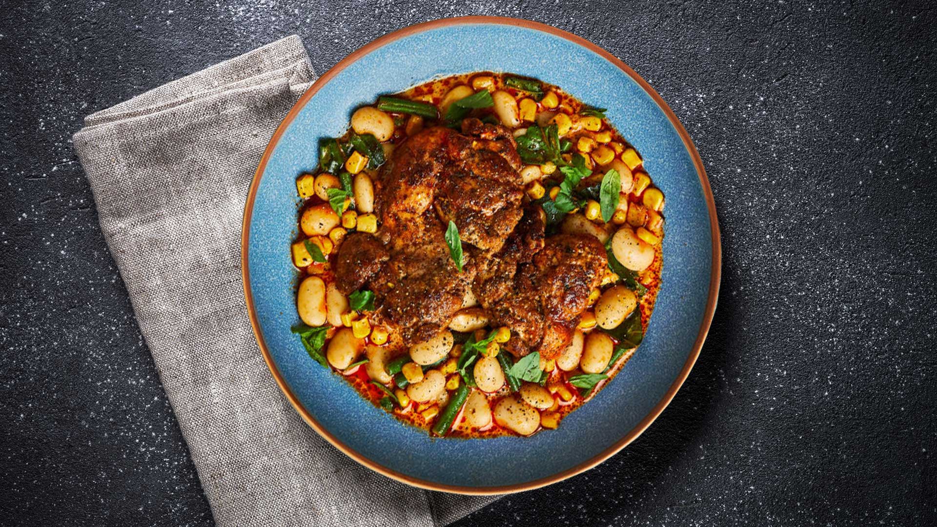 chicken and sweetcorn on plate